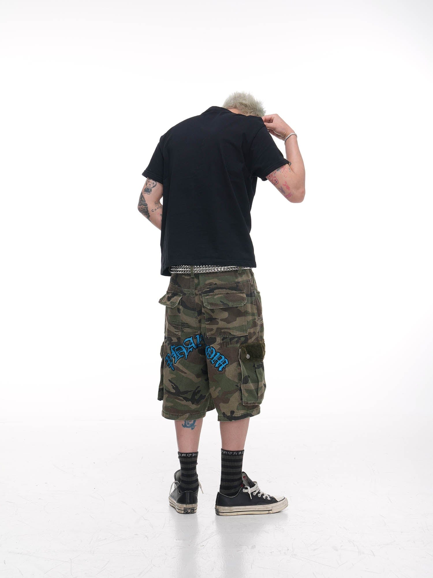 PHANTOMHUNTER Multi-Pocket Spliced Embroidered Camo Shorts