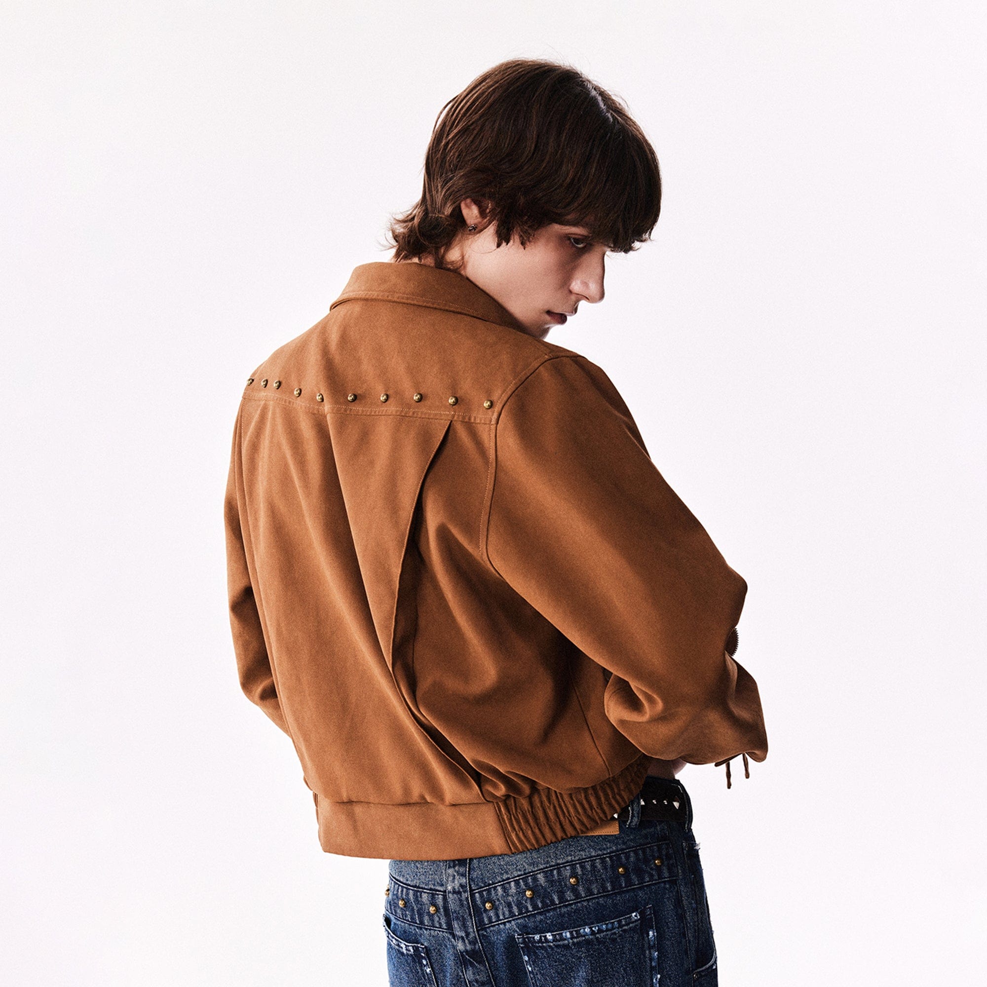 RICHILL Faux Suede Asymmetrical Zipper Rivet Jacket