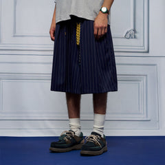 UNLIMITED MOTE Pleated Wide-Leg Drawstring Shorts Stripe
