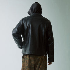 F2CE Modern Deconstructed Faux Leather Biker Jacket Black