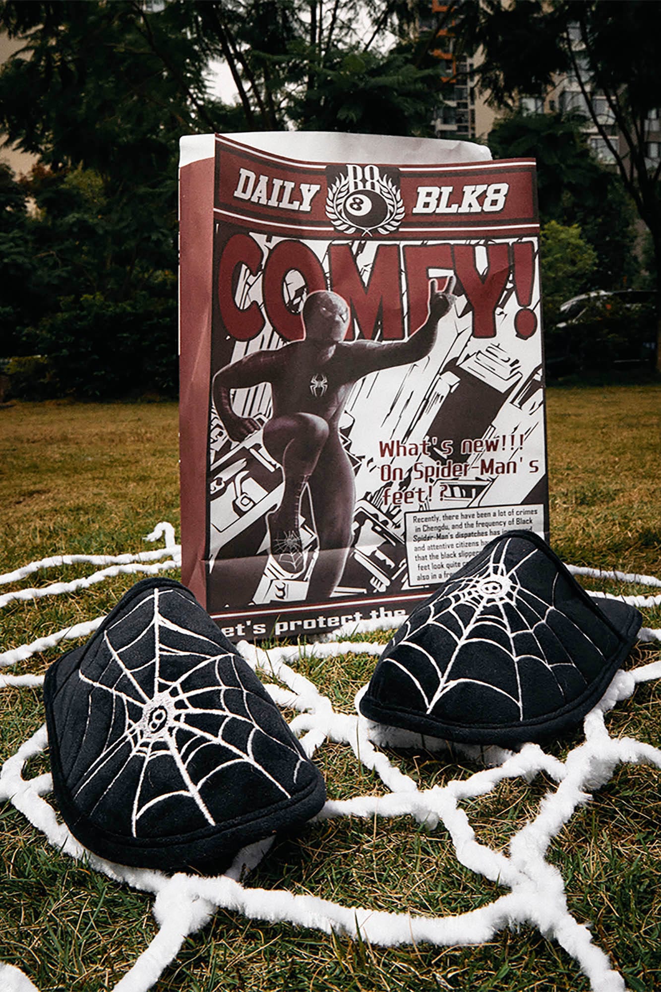 BLACK8MOB Spiderweb Embroidered Slippers