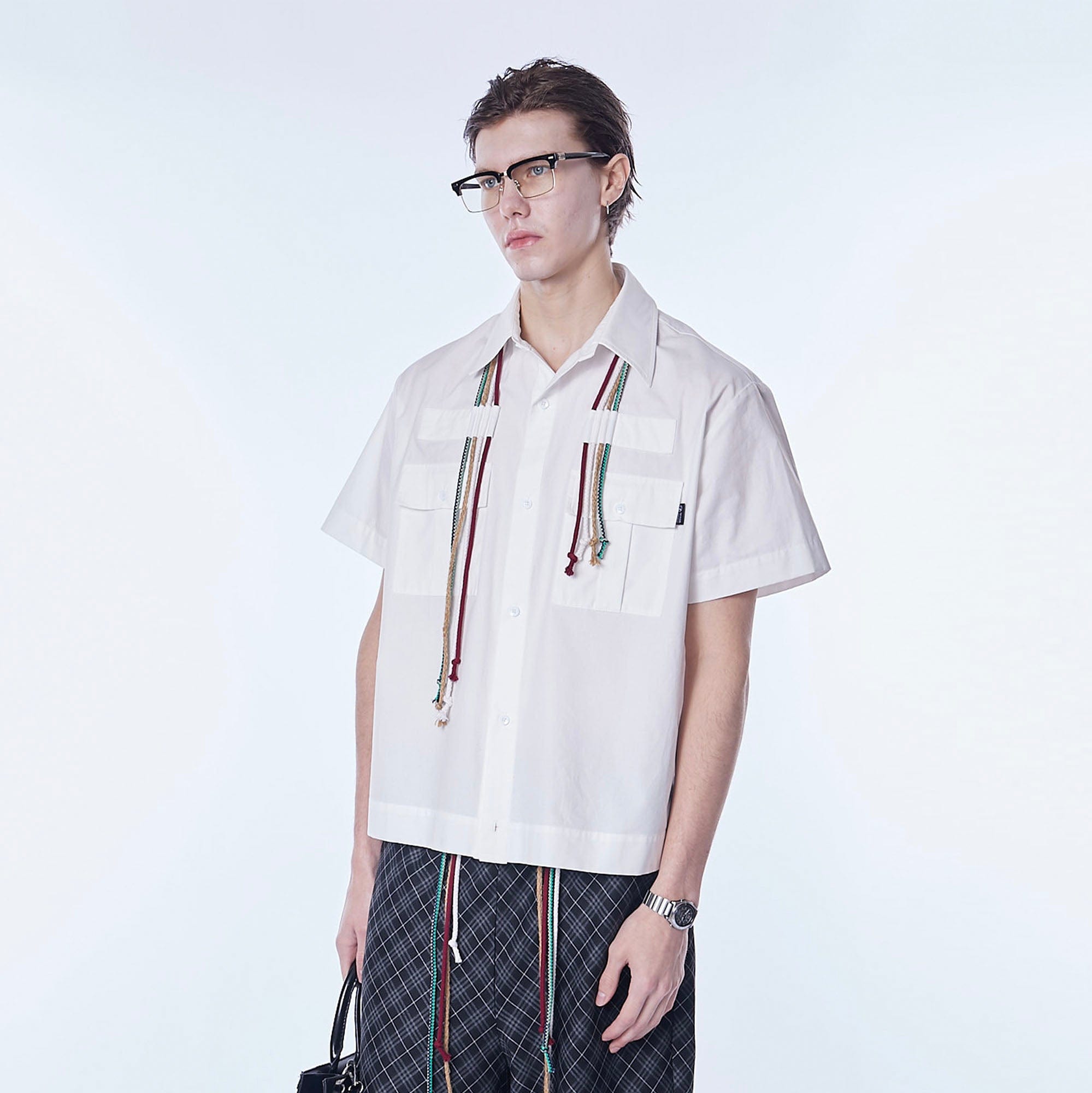ASSEEN Cord Tassel Pocket Half Shirt