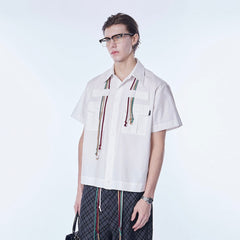 ASSEEN Cord Tassel Pocket Half Shirt