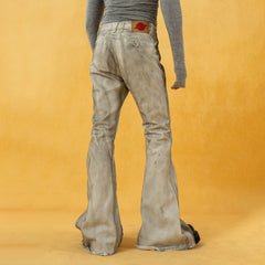 CLP Spliced Distressed Raw Edge Flared Jeans