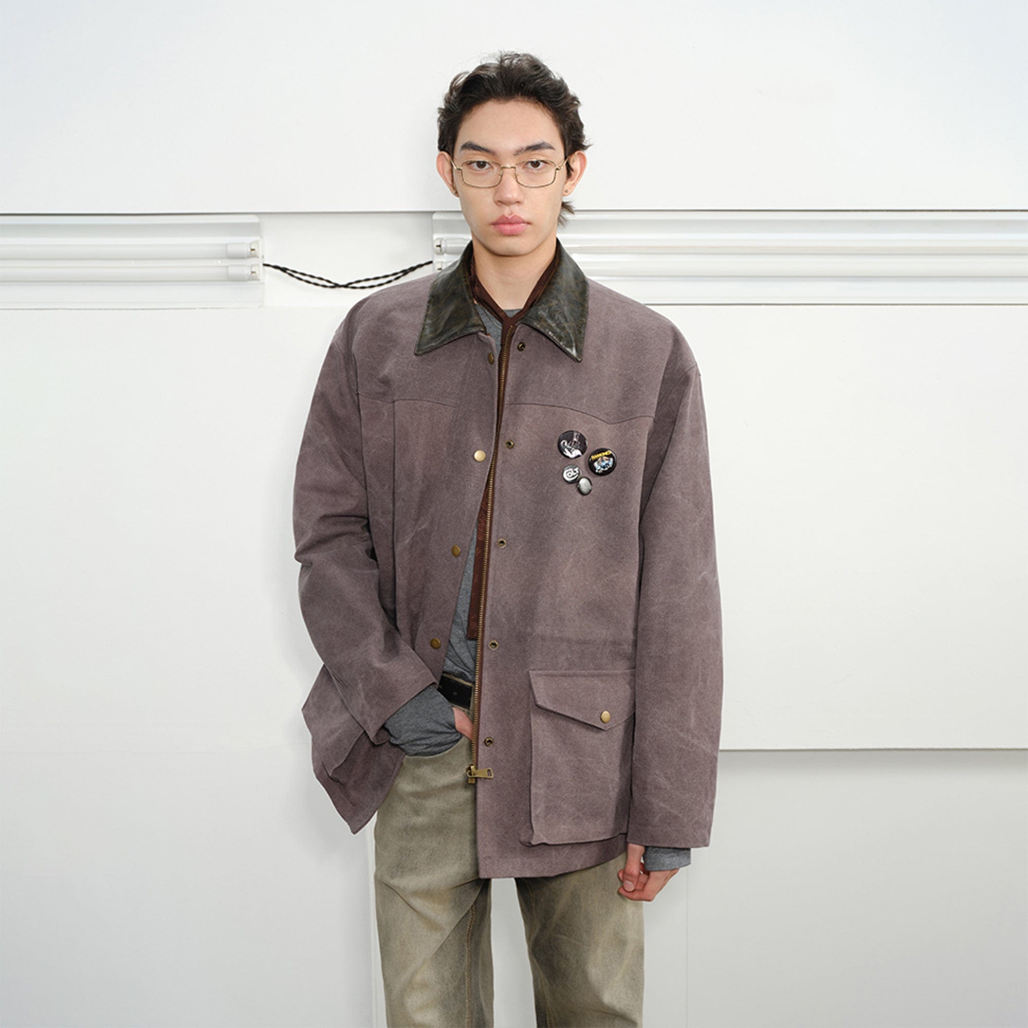 KREATE Aged Canvas Spliced Big-Pocket Jacket