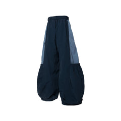 RELABEL Big-Pocket Pleated Oversized Curved Pants Blue