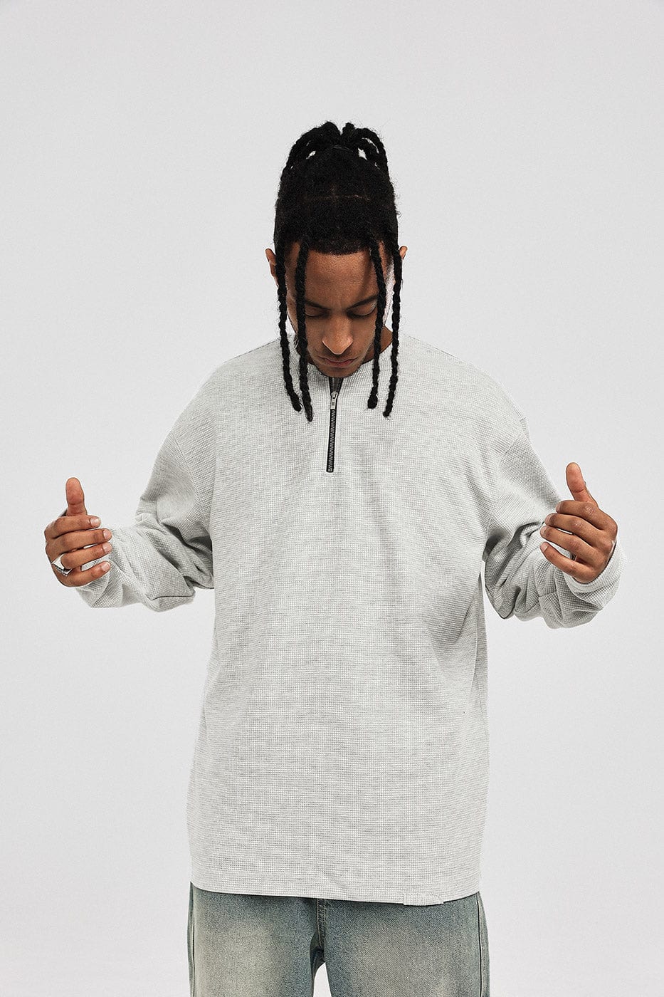 BONELESS Collarless Half-Zip Waffle L/S Tee