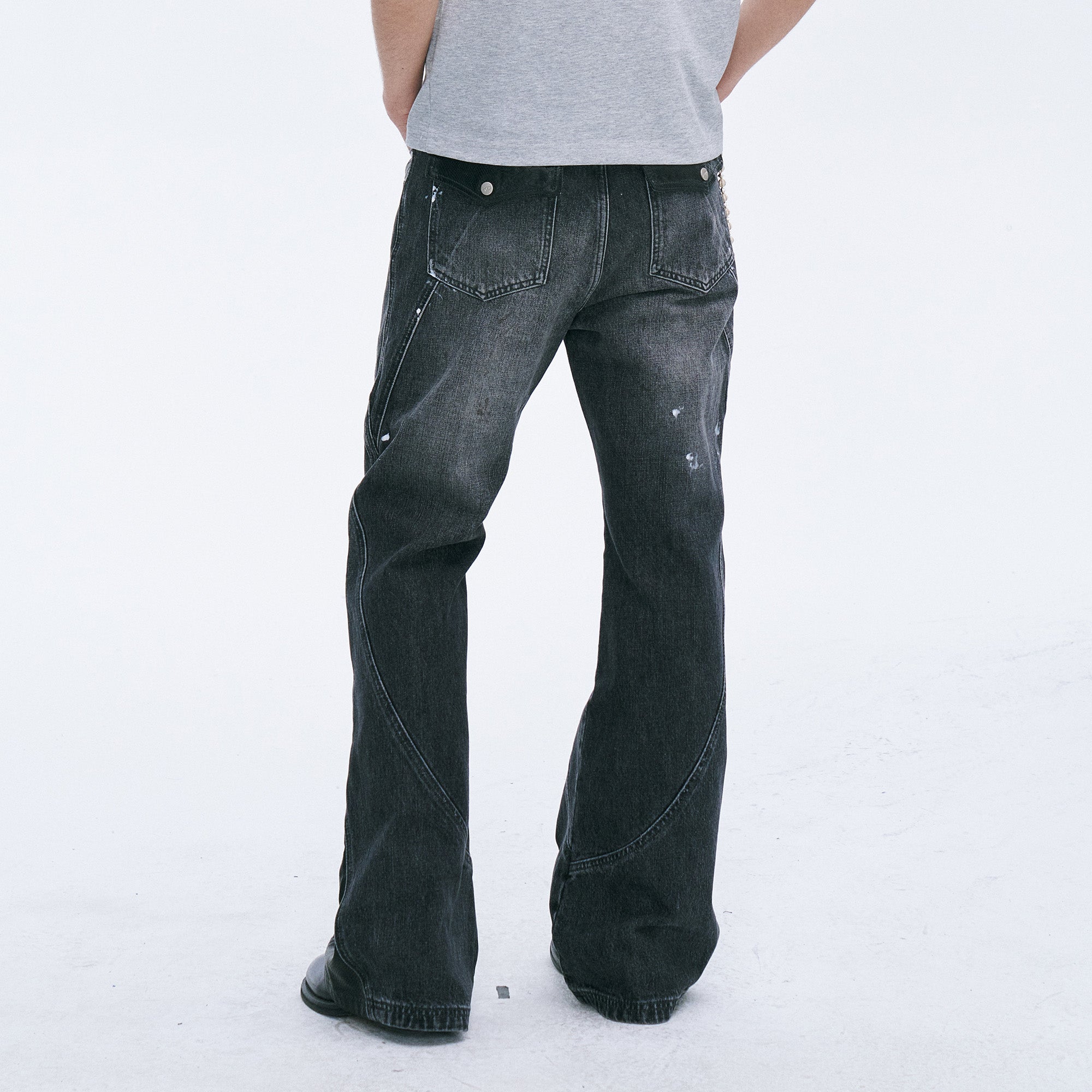 CATSSTAC Washed Panel Paint-Stain Wide-Leg Jeans