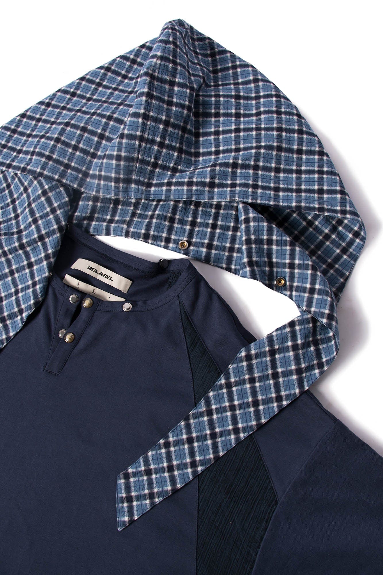 RELABEL Checked Detachable Hood Layered Shirt