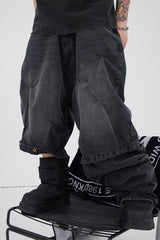 BLACK8MOB Distressed Crinkled Detachable Baggy Jeans