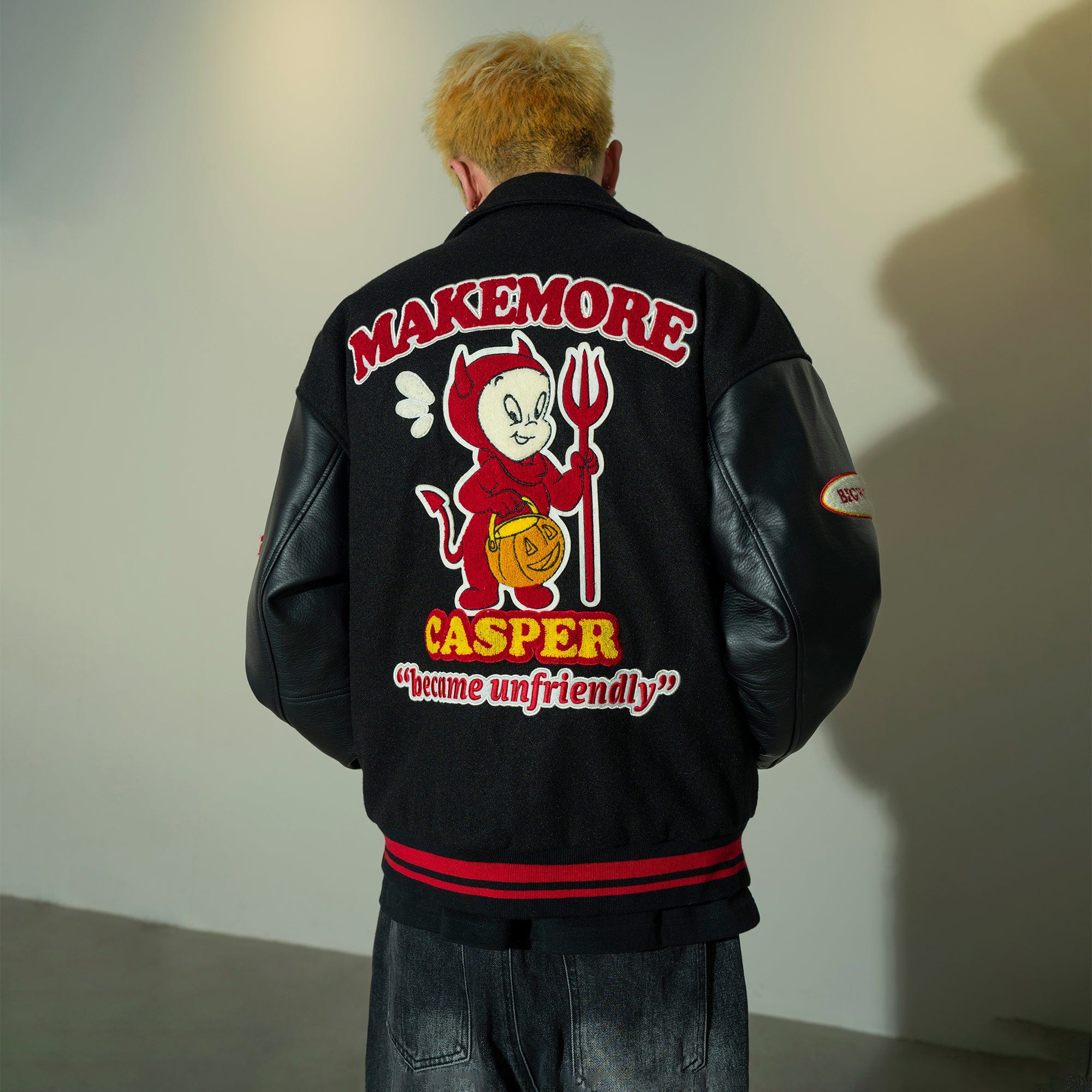 MAKEMORE Demon Patchwork Cotton-padded Baseball Jacket