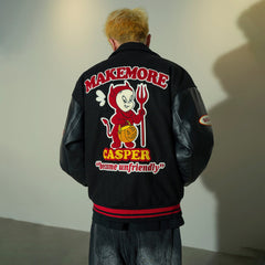 MAKEMORE Demon Patchwork Cotton-padded Baseball Jacket