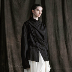 ILNya Nieternite Nifutur Asymmetrical Sheer Draped Button-Up Shirt