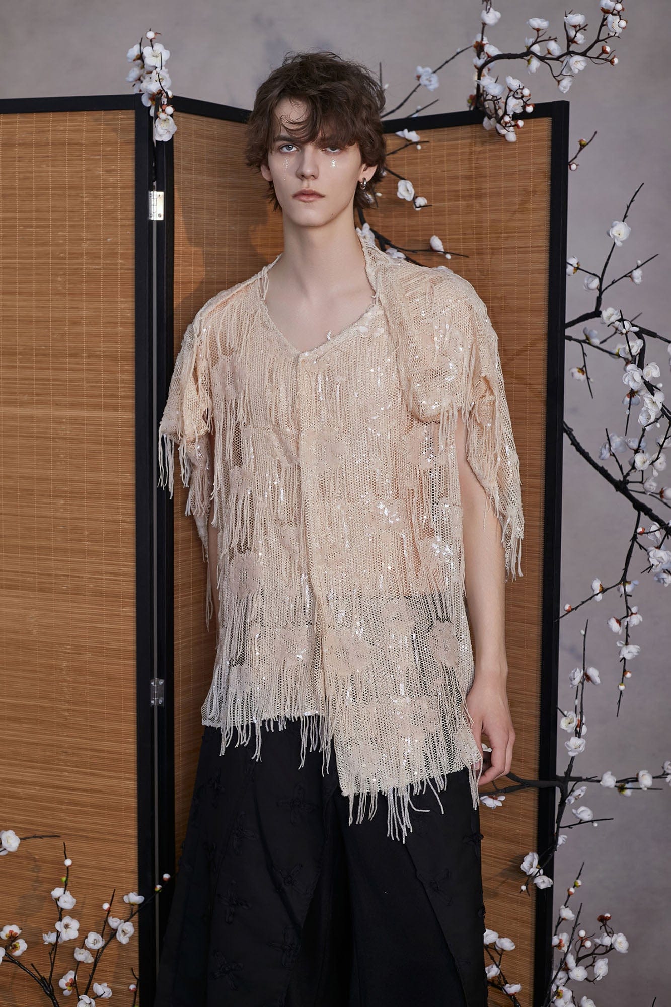 JIECHI Fringed Sequin Embroidered Hooded Poncho