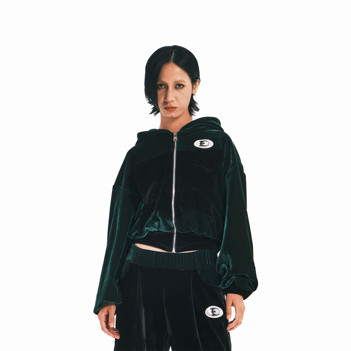 EMBRYO Dinosaur Velvet Cropped Zip-Up Hoodie