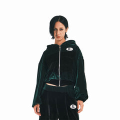 EMBRYO Dinosaur Velvet Cropped Zip-Up Hoodie