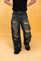 CLP Distressed Buttoned Wide-Leg Jeans