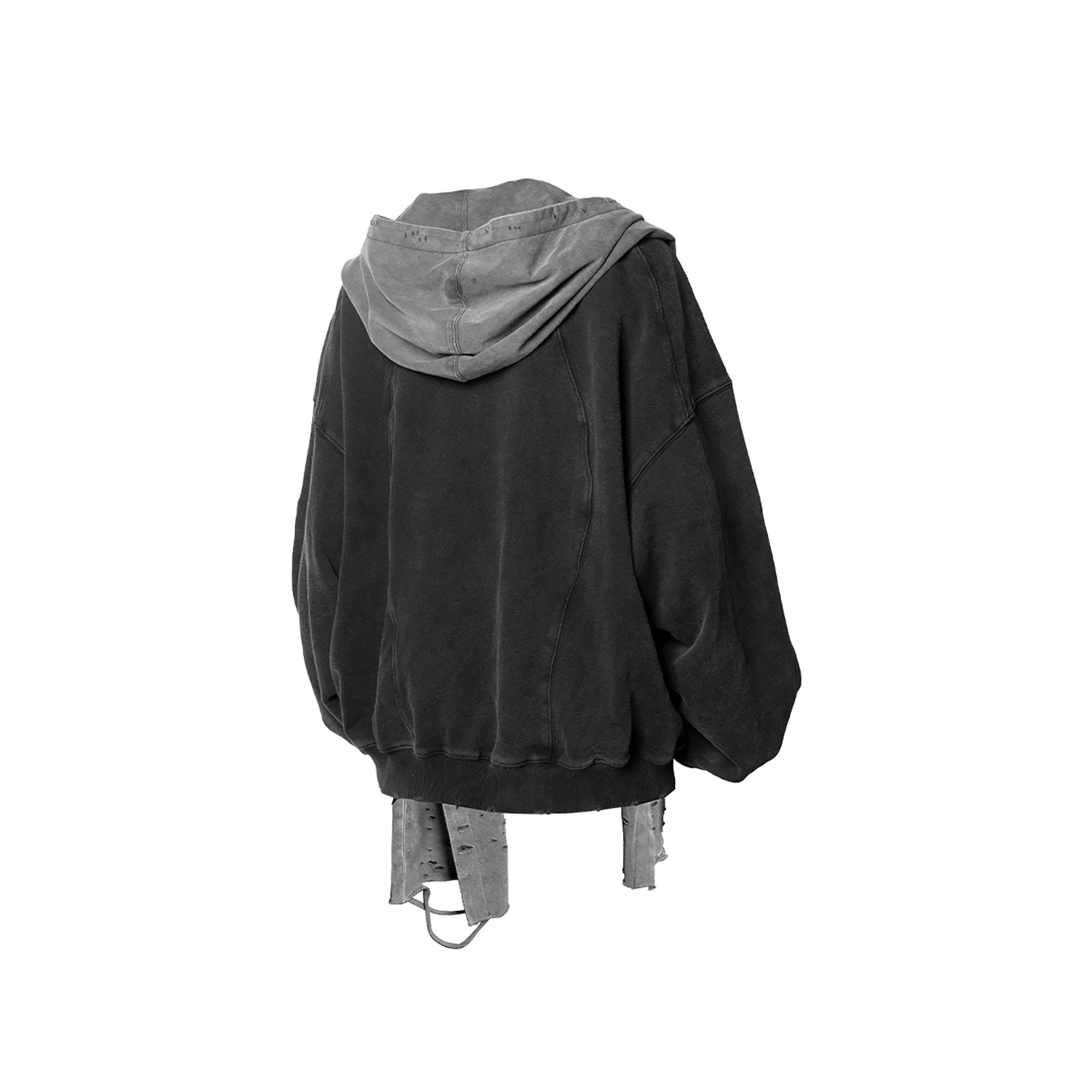 RELABEL Detachable-Hood Distressed Ripped Sweatshirt