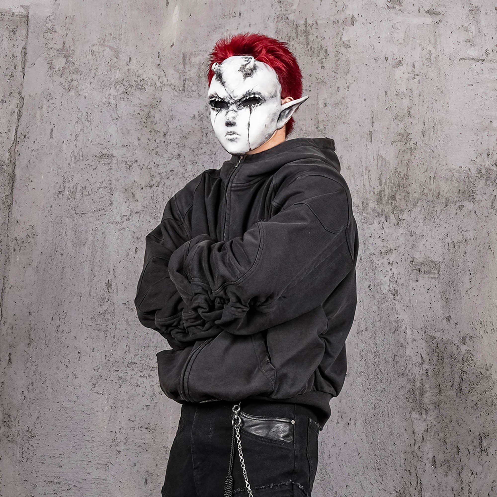 UNDERWATER Distressed Spliced Fallen Armor Zip-Up Hoodie