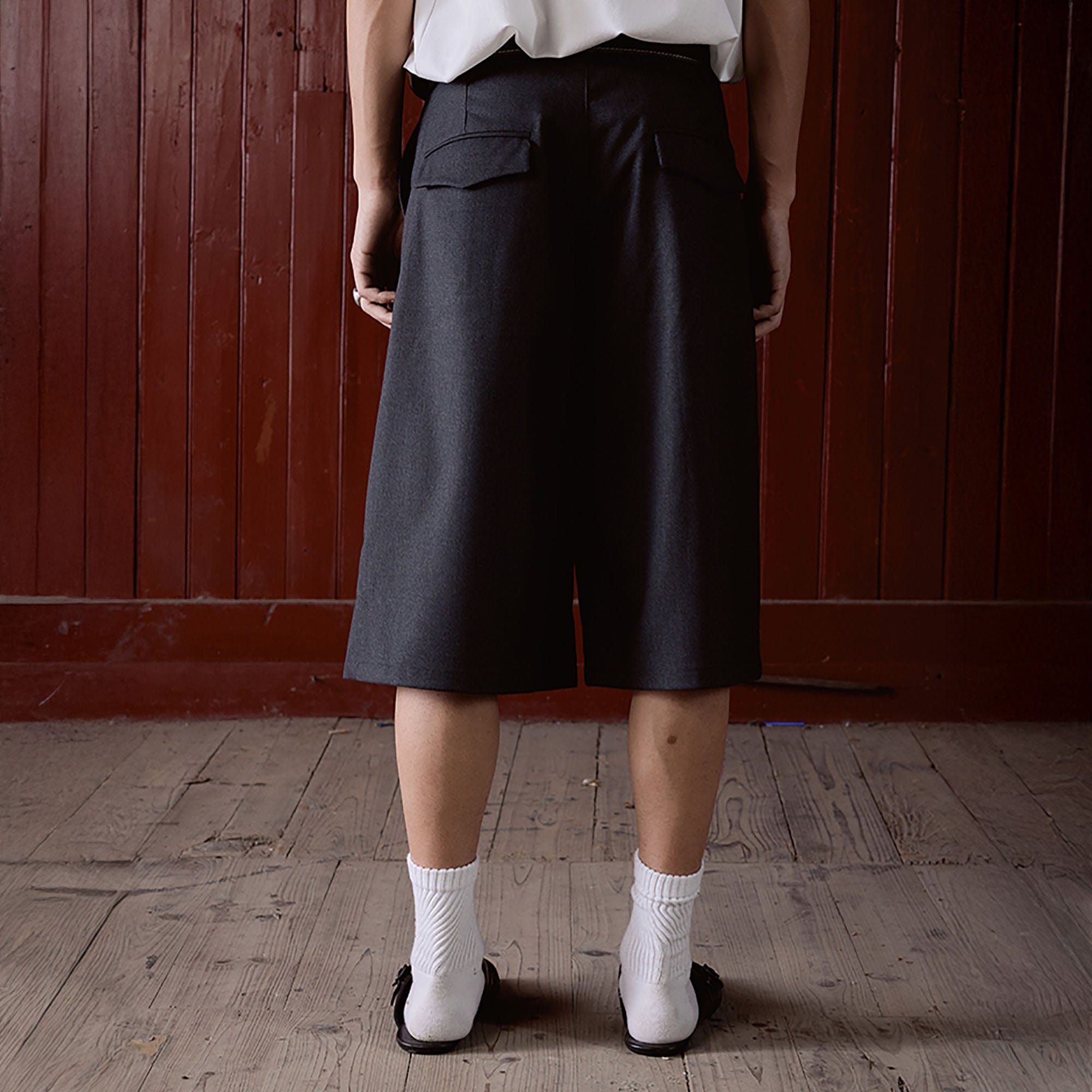 IN EXISTENCE Double-Pleated Mini Check Wide-Leg Shorts
