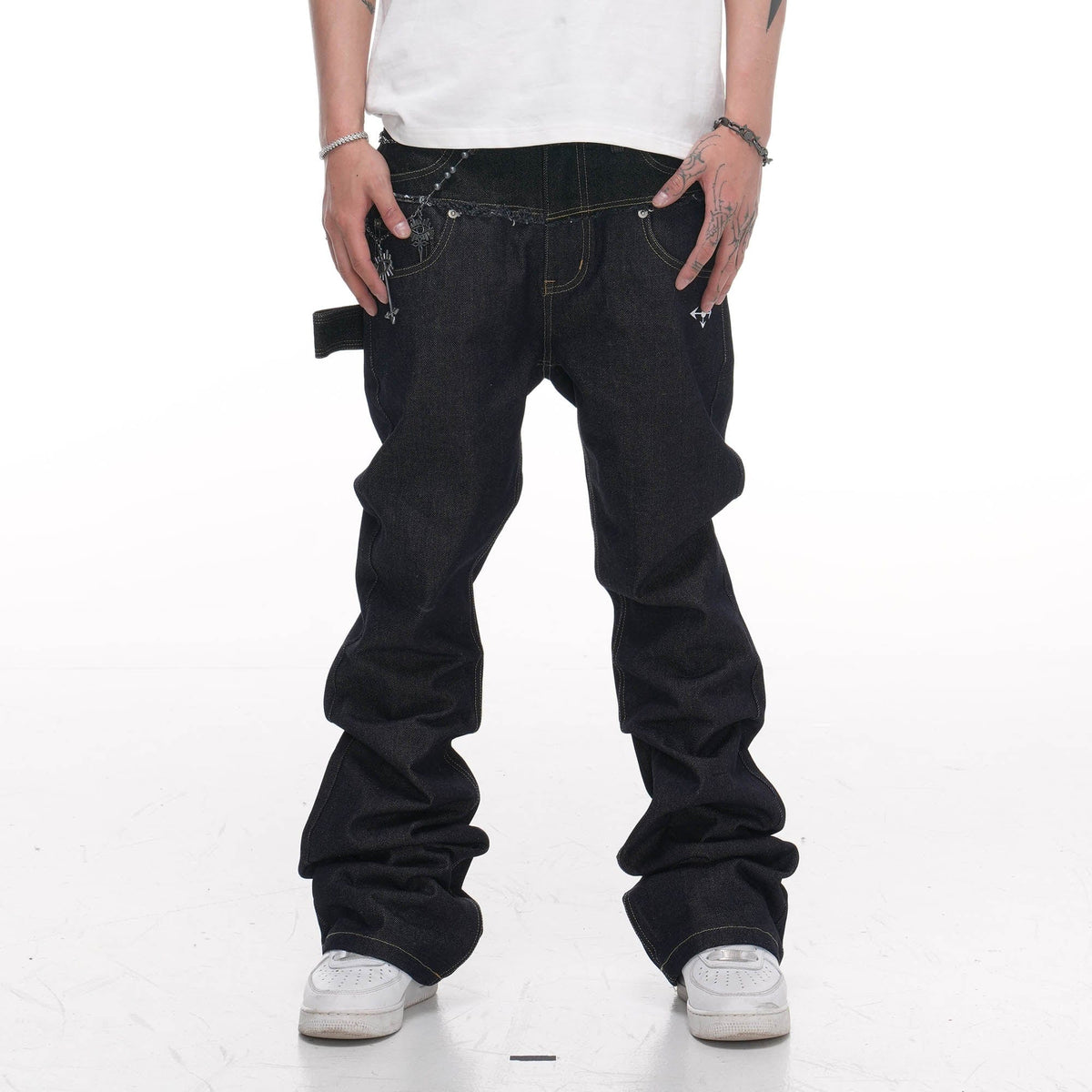 PHANTOMHUNTER Double-Waist Spliced Straight-Leg Fitted Jeans