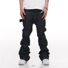 PHANTOMHUNTER Double-Waist Spliced Straight-Leg Fitted Jeans