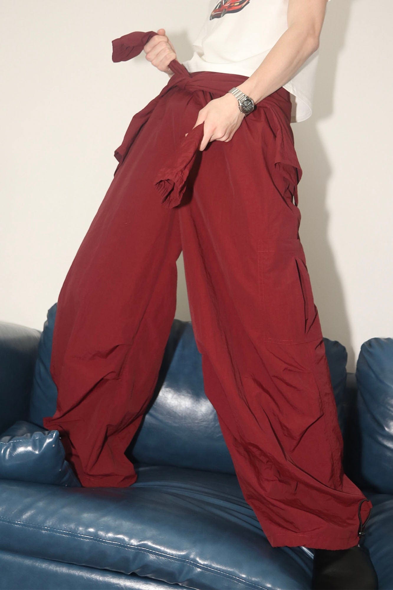 ASSEEN Detachable Draped Flap Wrinkled Parachute Pants
