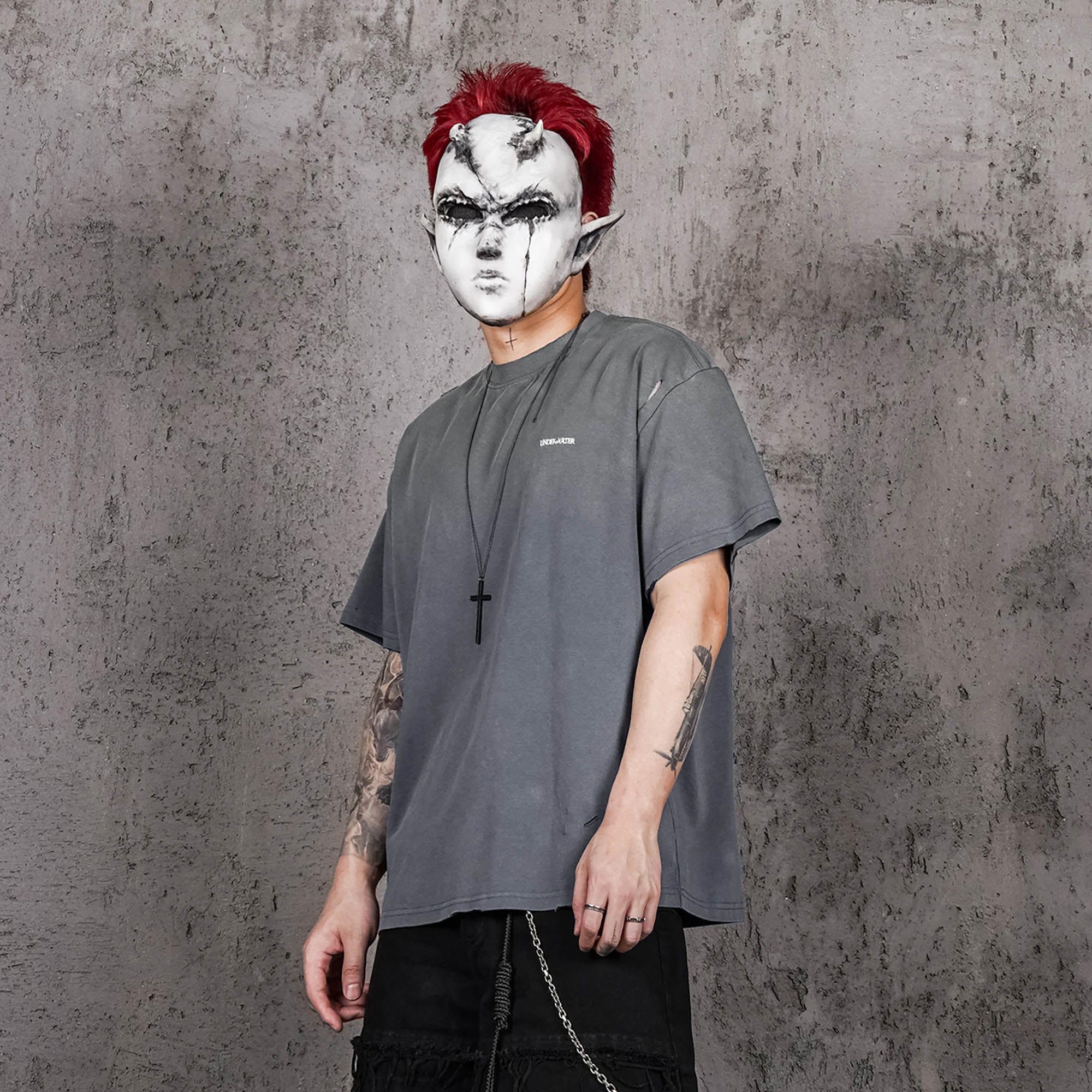 UNDERWATER Washed Ripped Gradient T-Shirt Blue