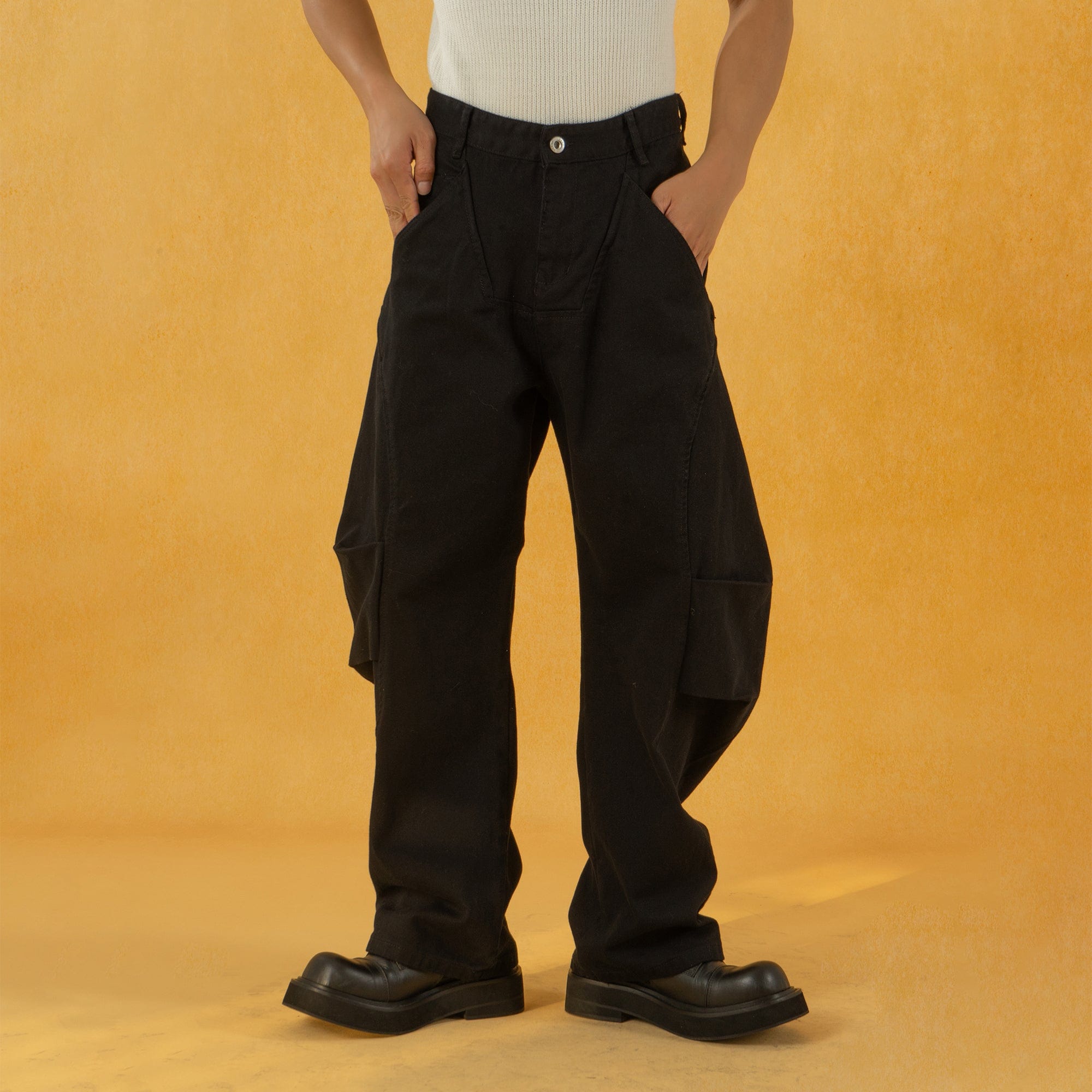 CLP Deconstructed Pleated Button Wide-Leg Pants