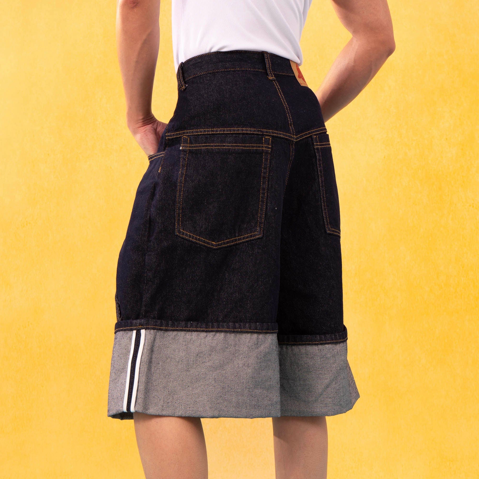 CLP Folded-Hem Spliced Denim Shorts