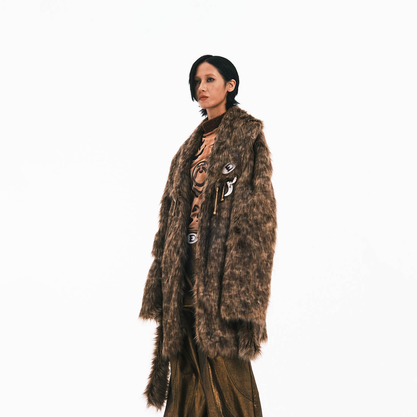 EMBRYO Faux Fur Bone Coat