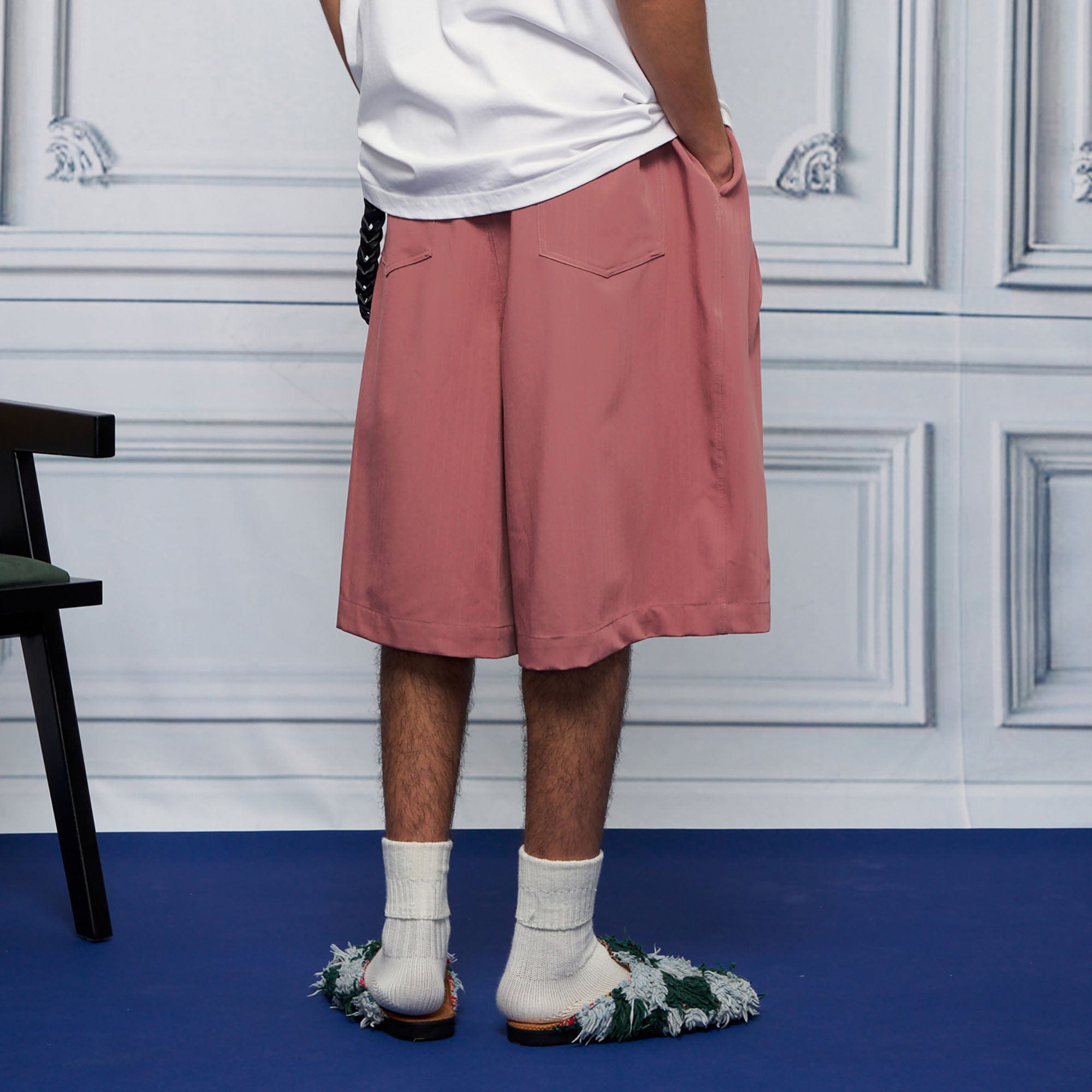 UNLIMITED MOTE Pleated Wide-Leg Drawstring Shorts Rose Pink