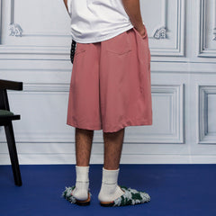 UNLIMITED MOTE Pleated Wide-Leg Drawstring Shorts Rose Pink