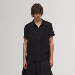 ILNya Nieternite Nifutur Stripe Crinkled Spliced Layered Collar T-Shirt Black