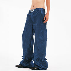 EMBRYO Metallic Devil Horned Wide-Leg Paneled Pants Blue