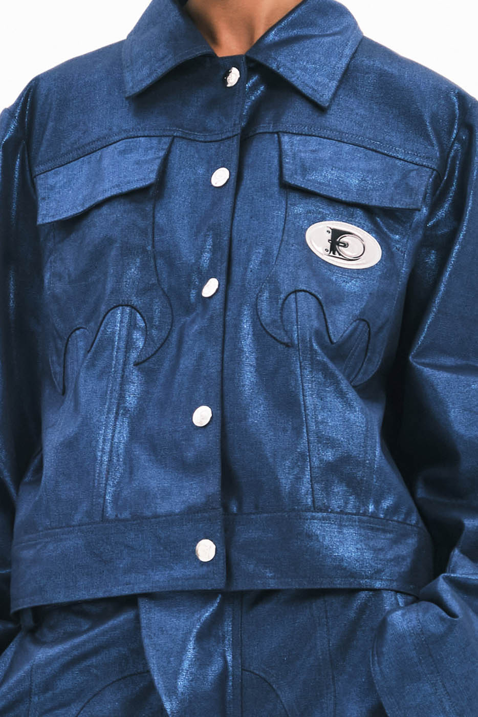 EMBRYO Metallic Sheen Embossed Spiked Sleeve Jacket
