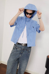 ASSEEN Star Patchwork Hooded Half Shirt