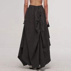 ILNya Nieternite Nifutur Asymmetrical Layered Stripe Ruffled Maxi Skirt
