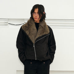 KREATE Detachable Faux Fur Collar Asymmetrical Jacket