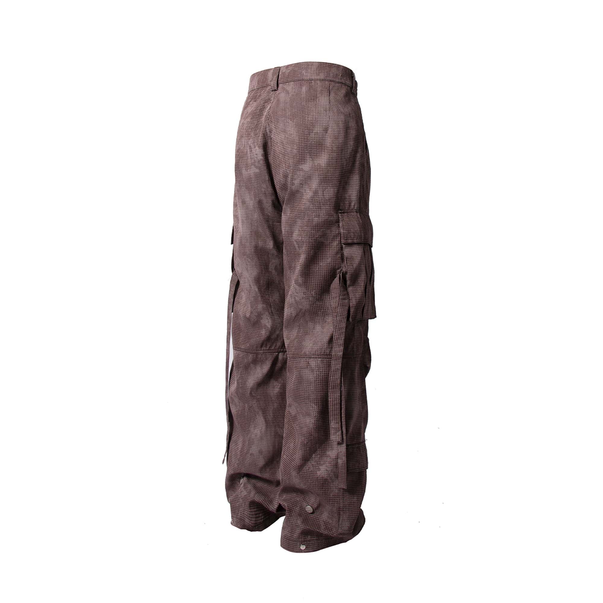RELABEL Mini Checker Multi-Pocket Strap Pleated Cargo Pants Red
