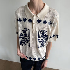 KREATE Pixel Poker Knitted Mesh Polo Half-Sleeve Shirt