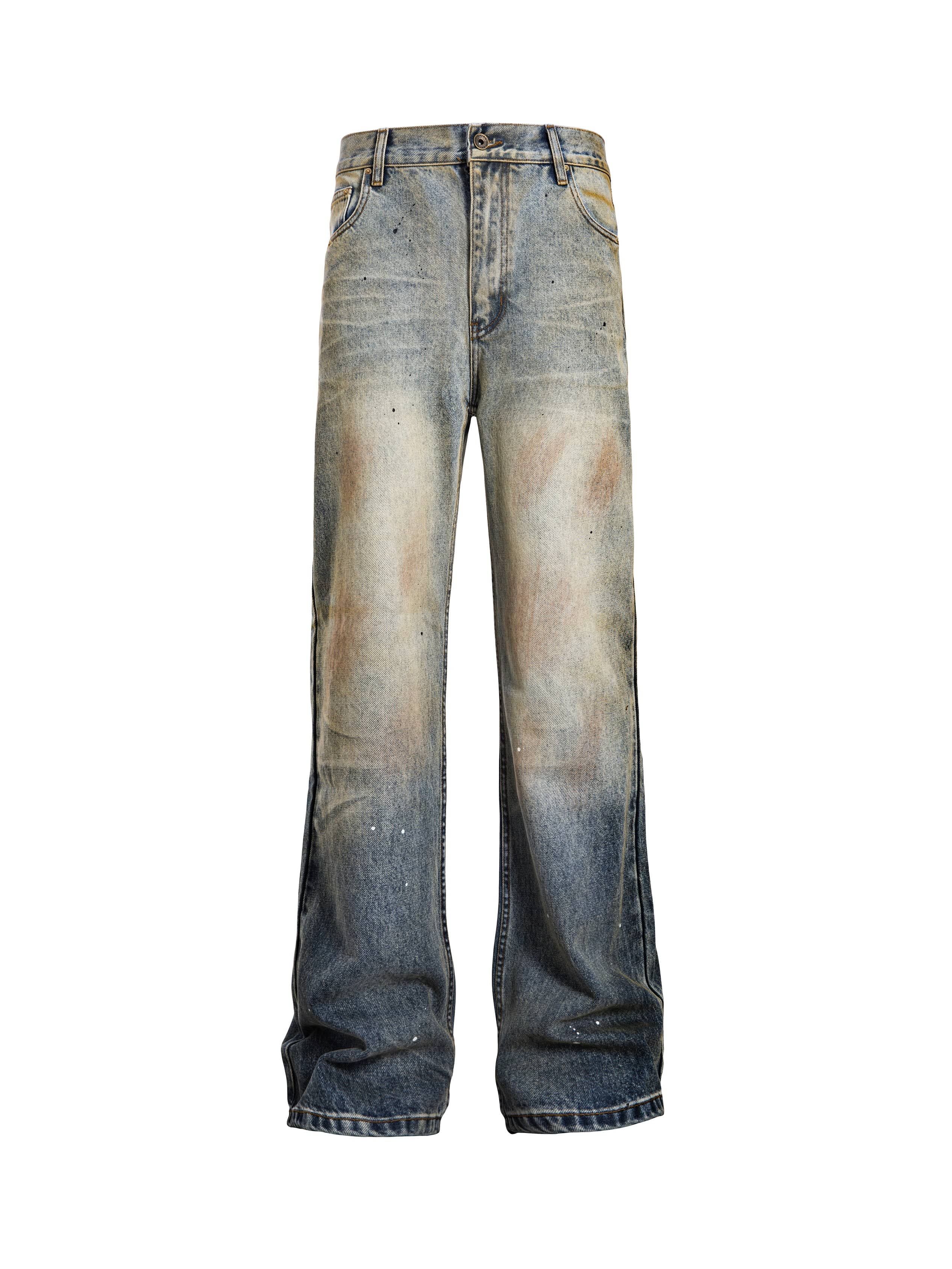 CATSSTAC Washed Sunfade Paint-Splatter Wide-Leg Jeans