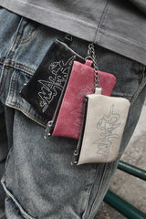 MAKEMORE Cracked Faux Leather Studded Mini Pouch