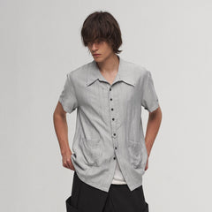 ILNya Nieternite Nifutur Stripe Crinkled Spliced Layered Collar T-Shirt Silver