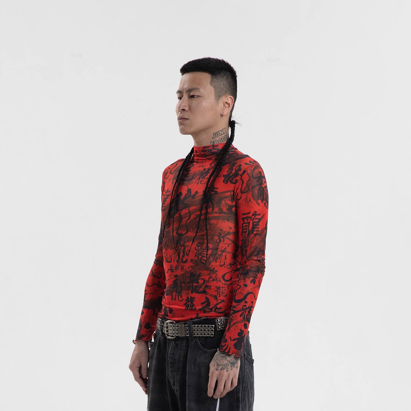 RTVG Calligraphy Full-Print Turtleneck Slim L/S Tee