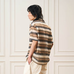 EPIC POETRY Geometric Ripple Knitted Half Shirt Brown