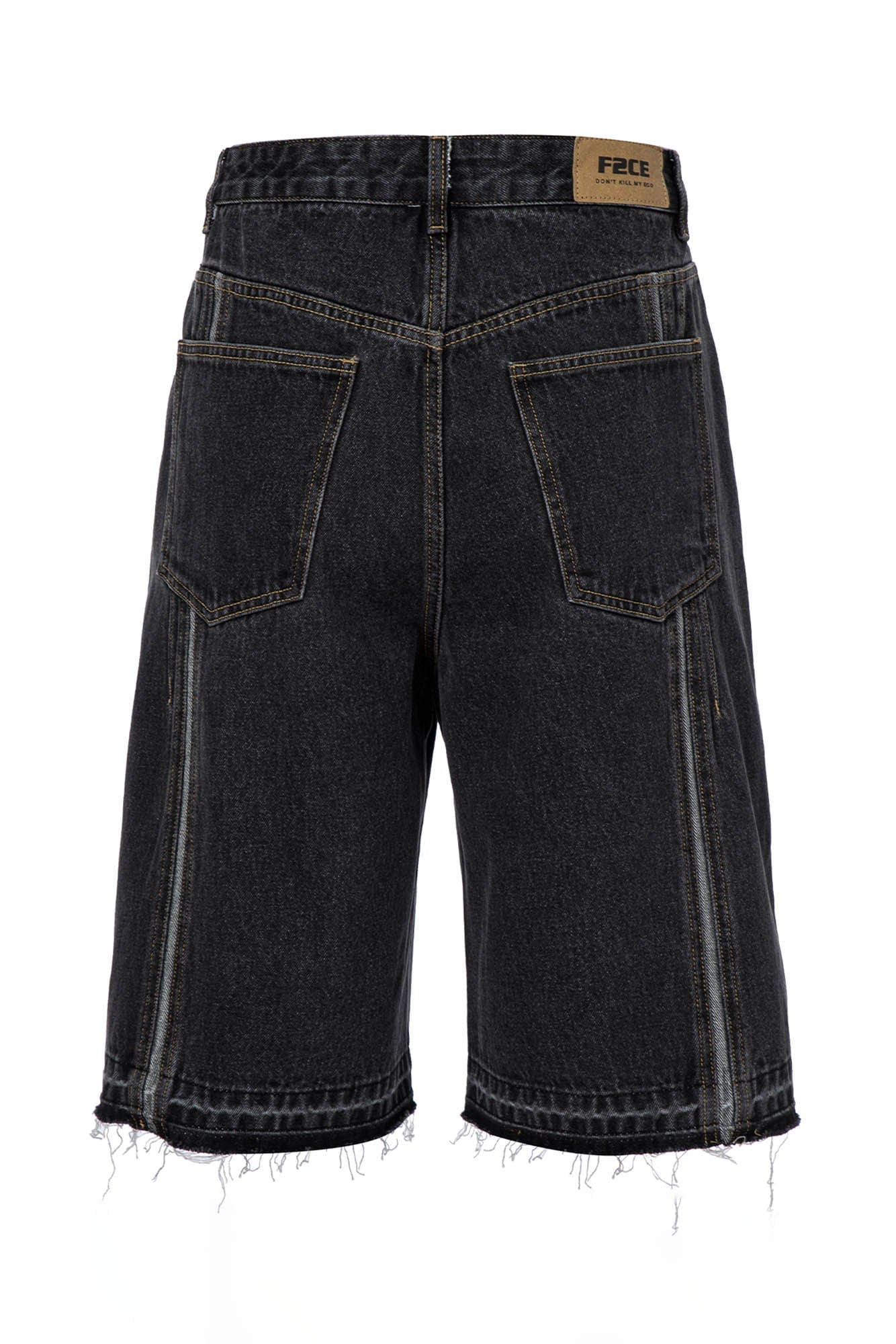 F2CE Raw-Hem Raised Seam Washed Denim Shorts