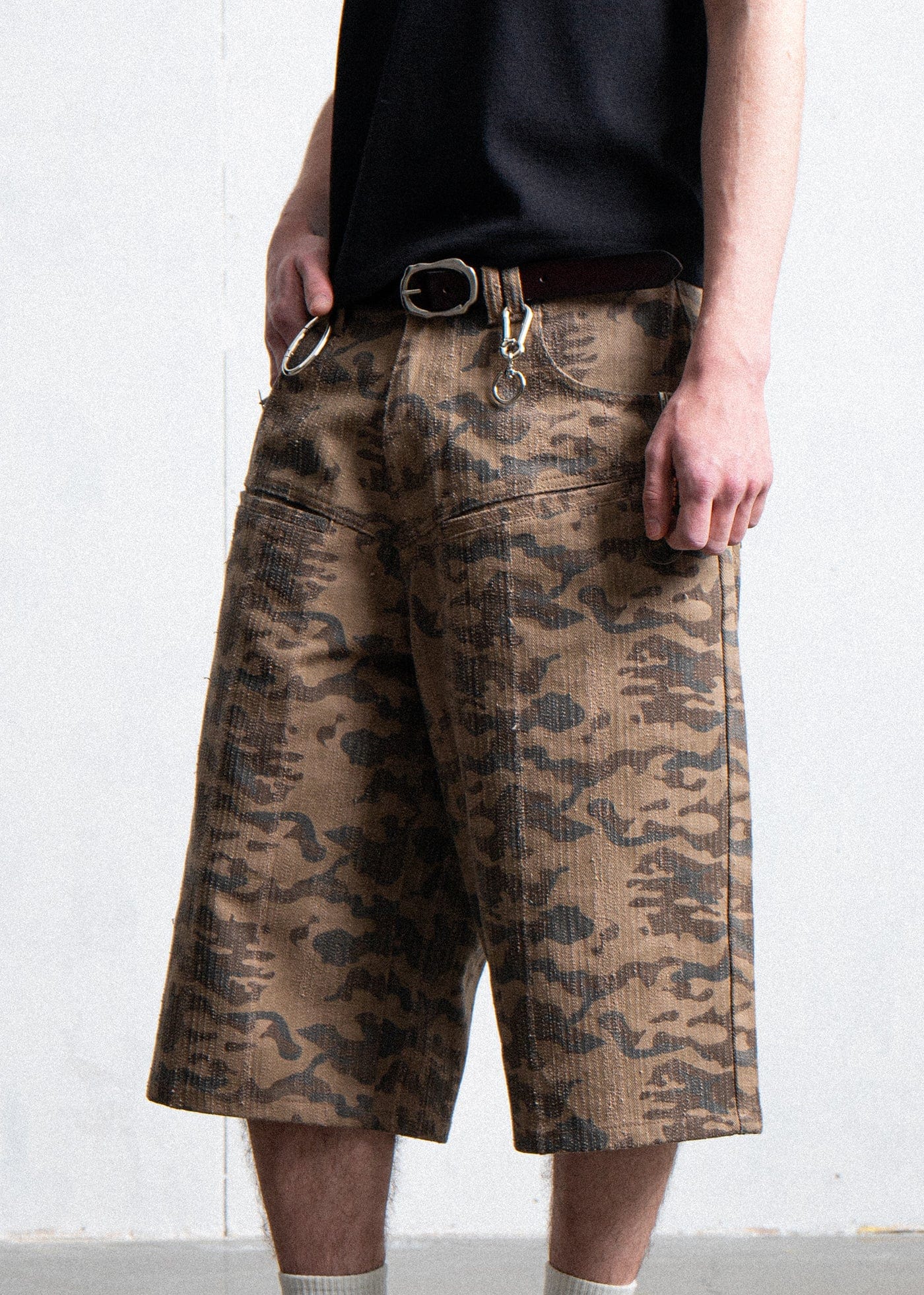 LEONSENSE Deconstructed Camo Cargo Shorts