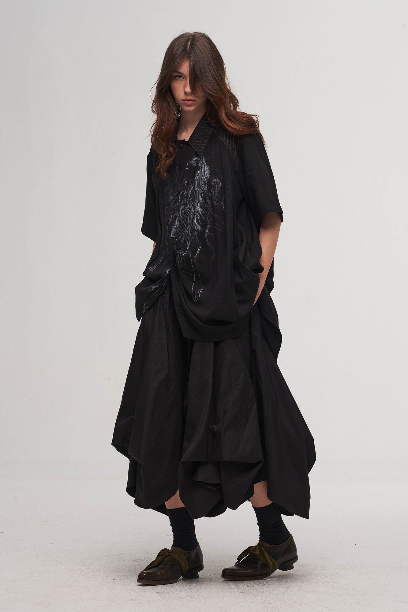 ILNya Nieternite Nifutur Siren Asymmetrical Striped Spliced Shirt