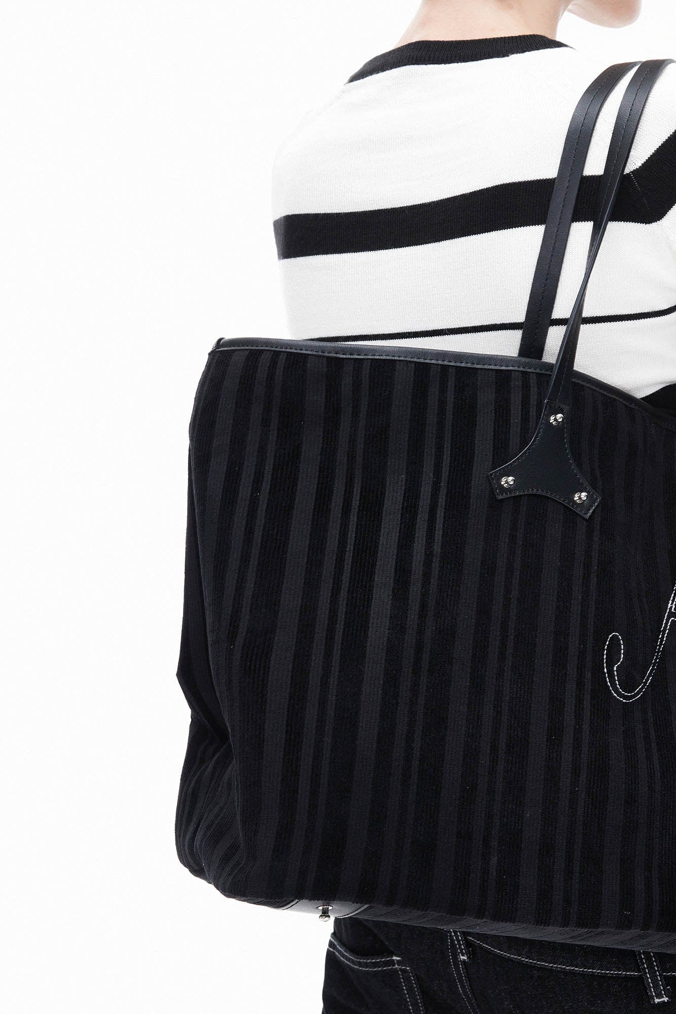 ARTIFICIAL WORLD Corduroy Leather-Panel Embroidered Tote Bag